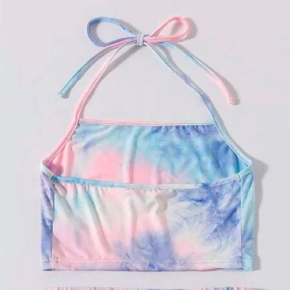 Tie Dye Pink and Blue Halter Crop Top - Picture 3 of 4